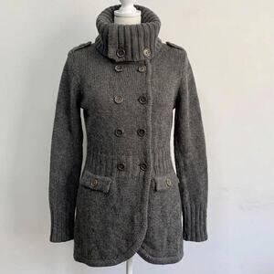 Indie Sleaze Military Knitted Jacket 90s Vamp Funnel Neck